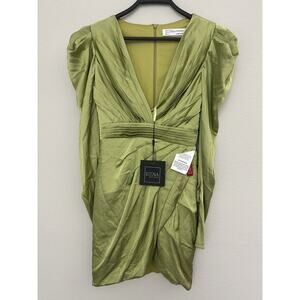 IEENA For Mac Duggal Olive Green Short Sleeve V-Neck Dress 26380 Size 2